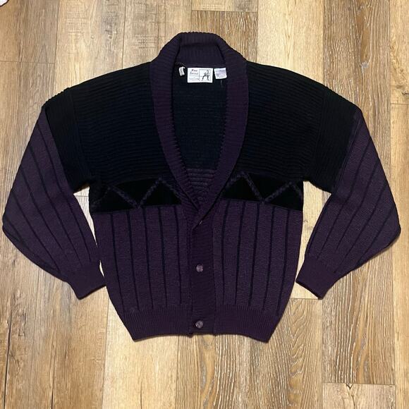 Randy River Other - Vtg Randy River Geometric Knit Cardigan Sweater Leather Trim Mens L Grandpa Dad